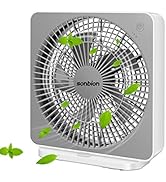 SONBION Box Fan, Three Speeds Window Table Cooling Fan 10 Inch DC Desk Fan with Plug-In AC Adapte...