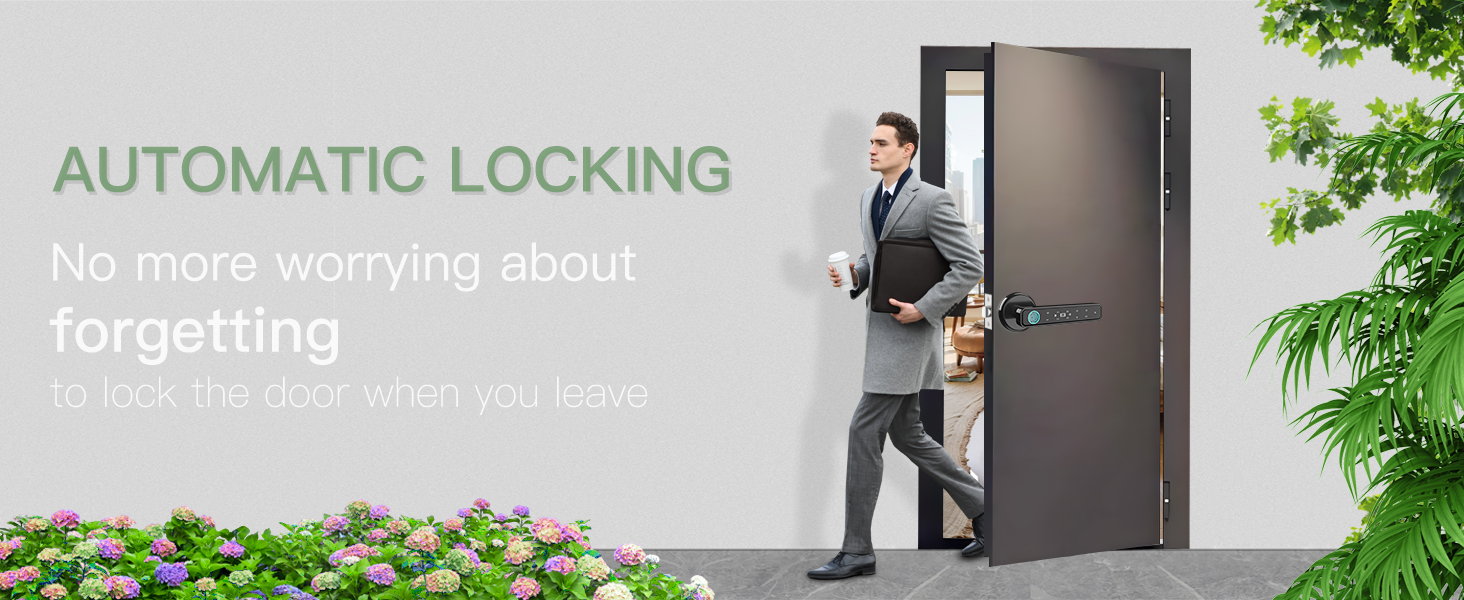 Auto-locking smart lock, Black Door Knobs with Keys, Door lock for Bedroom , Entry Door Lock