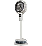 COSTWAY Misting Pedestal Fan, Air Circulator w/ 90° Auto Oscillation, Floor Standing Fan w/ 8 Spe...