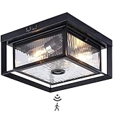 CALOKES Motion Sensor Outdoor Ceiling Light - Industrial Style, Flush Mount, Dual Box Frame with ...