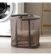 Mesh Bag with Handles, Collapsible Laundry Basket, Foldable Laundry Bag, Breathable Folding Beach...