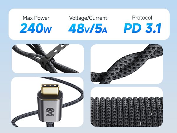 Durable fast charging cord type c with braided jacket and gold-plated connectors