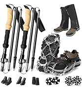 Odoland Collapsible Trekking Poles with Crampons and Leg Gaiters, 2 Pack Hiking Walking Sticks, 2...