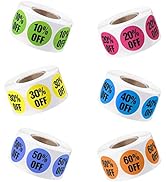 6 Rolls/3000 PCS Percent Off Stickers,1'' 10 to 60 Percent Discount Stickers Labels,Adhesive Disc...