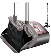 Upgraded Broom and Dustpan Set, Upright Broom and Dustpan Combo with 51" Long Handle, Dustpan Tee...