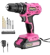 ValueMax Pink Cordless Drill Set, 20V Lithium-ion Power Drill Set with LED Light and Magnetic Hol...