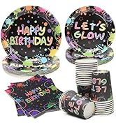PCLMLES 96pcs Birthday Party Disposable Tableware Set Birthday for 24 Guests Kids Coloful Black P...