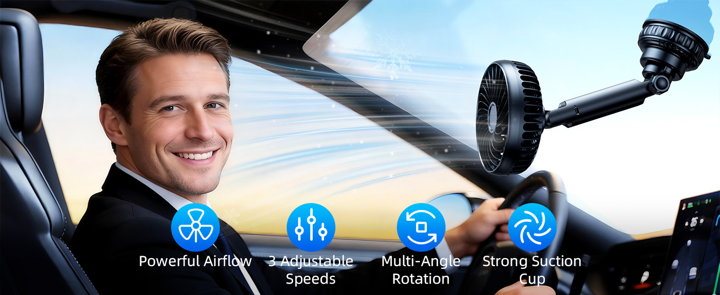 Nauttxon 4000mah Multi-Function Suction Cup Car Fan