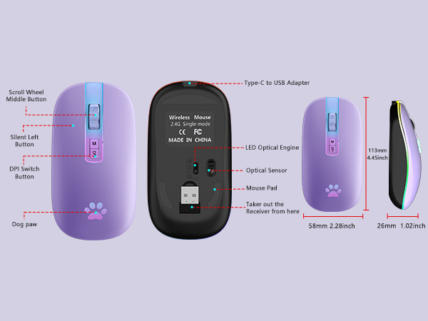 Backlit LED Portable Slim Cordless Mouse laptop mouse wireless