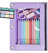Forvencer Pencil Pouch for 3 Ring Binder, Pastels Pencil Case with Smooth Zipper, Cute Soft Pen B...