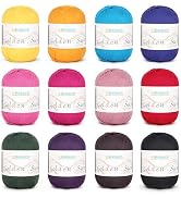 Katech 1OO% Cotton Yarn for Crocheting-12 Colors of 45g/160m-2 Sport Weight Baby Cotton Yarns-Sof...
