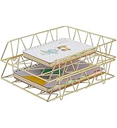 PAG Desktop File Organizer Metal Stackable Letter Tray Paper Holder Rack, 2 Pack, Gold