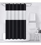 timecity Black Shower Curtain Plastic Shower Curtain Liner with 12 White Hooks Clear Top Window P...