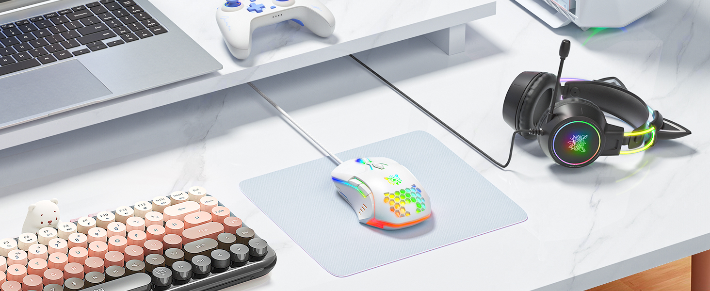 ONITOON black gaming headset with G70 wireless bluetooth keyboard and cw902 wired computer mouse