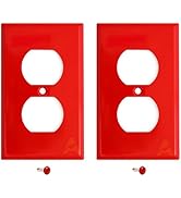 (2 Pack) Red Metal Duplex Receptacle Covers, Highly Visible Red Duplex Outlet Covers, 1-Gang Stan...