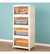 4 Tier Stackable Plastic Storage Bins with Lid and Wheels - 23 QT Closet Organizers and Storage, ...