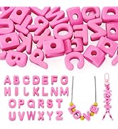 FASHEWELRY 26Pcs Pink Slide Letter Beads Large Hole Alphabet Block Bead Charms Acrylic 3D Chunky ...