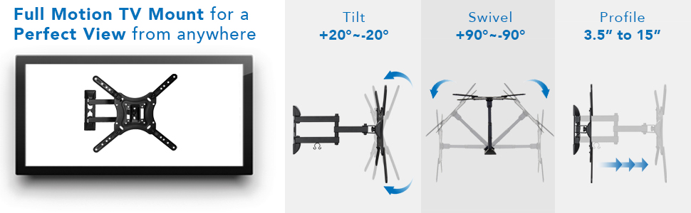 Full Motion TV Wall Mount and DVD Floating Shelf, TV Mount Fits up to 66 LBS, Max VESA 400x400