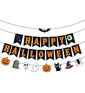 Happy Halloween Banner Garland – Black and Orange Hanging Decoration with Pumpkins, Ghost, Skull,...