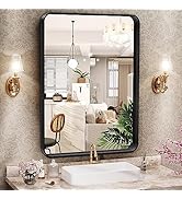 Hasipu Black Bathroom Mirror 20×24 Inch Rounded Rectangle Vanity Mirror Metal Framed Wall Mirrors...