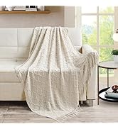 BOURINA Throw Blanket Textured Solid Soft Throws and Blankets for Sofa or Bed Knitted Decorative ...