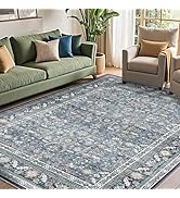 OPPODREAM Vintage Blue Area Rugs 5x7, 5 x 7 Retro Washable Rug Non Slip, Low-Pile Faux Wool Carpe...