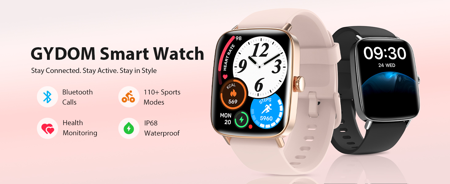 Pink IDW28 smart watch for women with a 1.85-inch HD display and two interchangeable bands