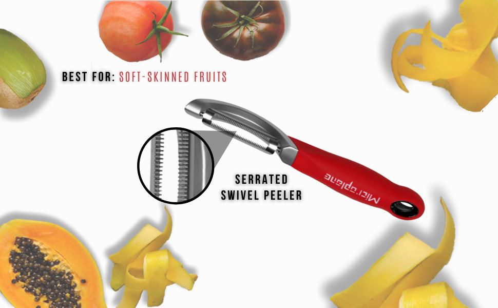 Microplane Soft Handle Professional Serrated Swivel Peeler Microplaner Soft Skin Fruits Vegetables
