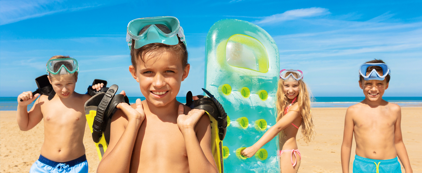 Kids Swim Goggles Snorkel Diving Mask Anti-Fog swim mask goggles with noes cover for kids(5-15)