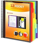 SUNQEBO 12 Pocket Project Organizer, 6 Colors Multi Pocket Folder Binder with Dividers, Spiral Po...