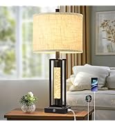 TOBUSA 26’’ Farmhouse Table Lamp for Living Room, Vintage Crystal Nightstand Lamp with 2 USB Port...