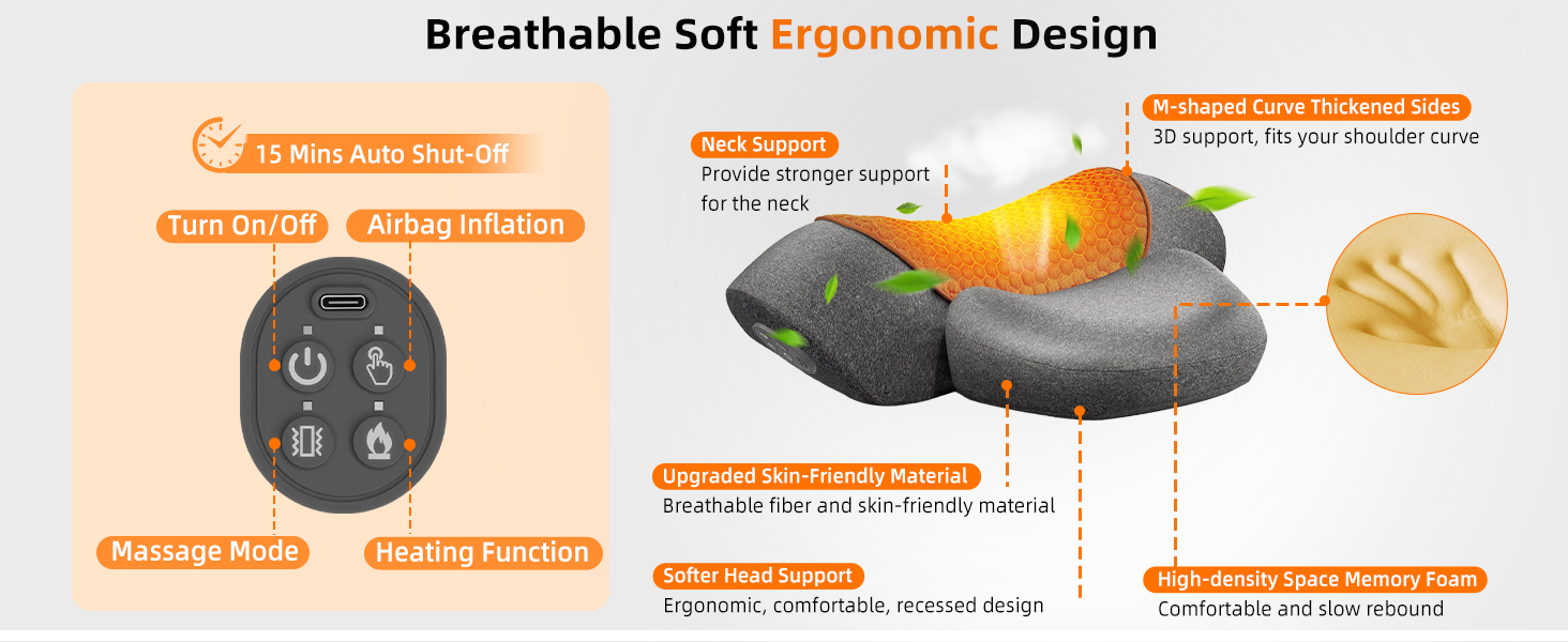 Cordless Heated Neck Massager Pillow for Pain Relief Deep Tissue