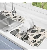 Dish Drying Mat for Kitchen Counter Matt, 2PCS 19"x12" Dish Drainer Mat &amp; 24"x5.5" Sink Splash Gu...