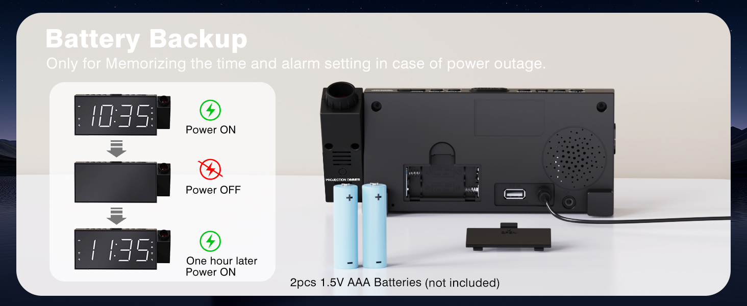 projection alarm clock battery backup