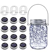 ZNYCYE Mason Jar Solar Lights for Outside, 12 Pack 30LED Fairy Lights Mason Jar Solar Lids Outdoo...