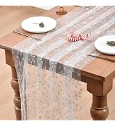 Joanlody White Silver Christmas Snowflake Table Runner Glitter Metallic Foil 10ft Seasonal Sheer ...