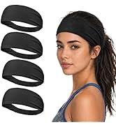 Cooling Sports Headbands for Women, Non Slip Wicking Sweat Bands 4 Pack, Elastic Lightweight Runn...