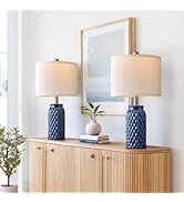 Vortether 20.5" Small Bedside Lamps Set of 2 with 5FT Cord, Blue Ceramic Modern Farmhouse Table L...