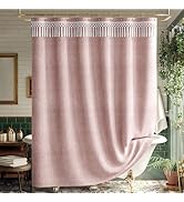AmazerBath Pink Boho Shower Curtains for Bathroom, Farmhouse Shower Curtain with Top Tassels, Pin...