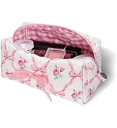 SXS LACONIC Quilted Makeup Bag,Travel Coquette Cosmetic Brush Pouch,Cute Bow Floral Make up Organ...