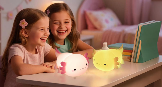 pink yellow axolotl night light 