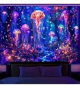 Simpkeely Blacklight Jellyfish Forest Tapestry, UV Reactive Fantasy Vibrant Neon Art Decor, Glow ...