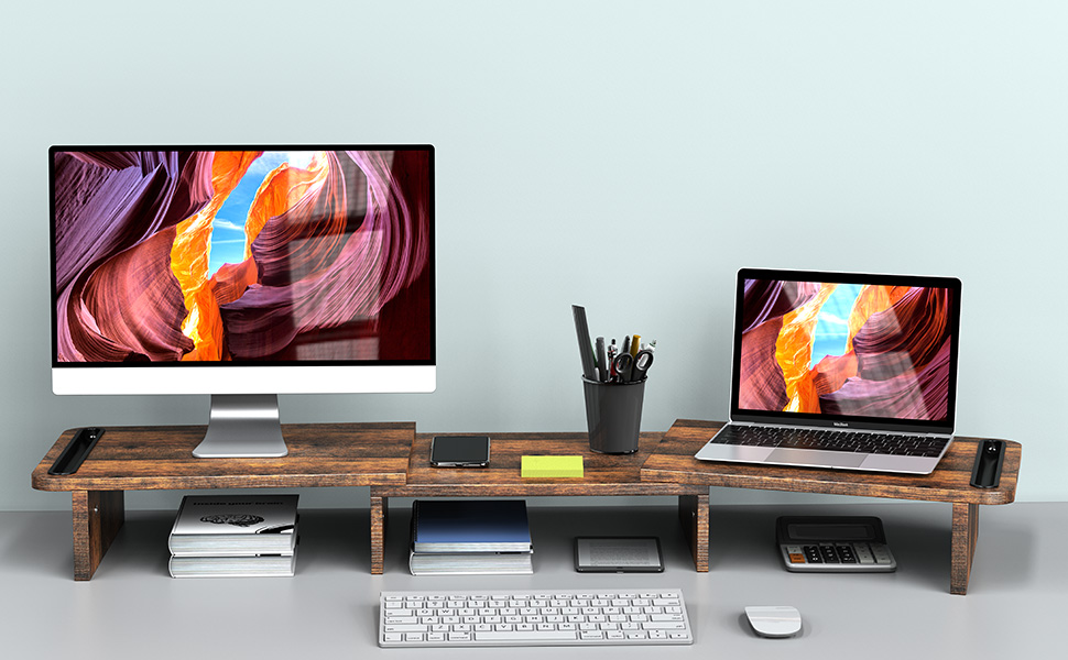 3 shelf wood monitor stand