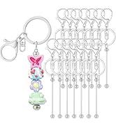 RQAYE 15Pcs Beadable Keychains Bulk Kit Cute Beadable Keychains Bar for Beads DIY Keychain Making...