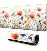 Jhdstore Extended Flower Mouse Pad(31.5 * 11.8 * 0.12 inch) with Stitched Edges Large Floral Mous...