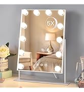 HIEEY Hollywood Vanity Mirror with 12 Dimmable Bulbs Lights, Three Color Lighting Modes, and 5X M...