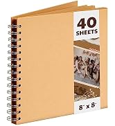 Performore 8x8 Inch Blank Scrapbook - Spiral Bound Scrapbook - Kraft Photo Journal for Scrapbooki...