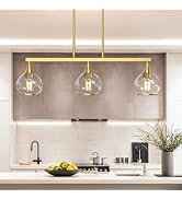Phaosio 3-Light Gold Kitchen Island Linear Pendant Light, Brushed Gold Dining Room Chandelier wit...
