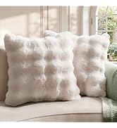 blunique Bubble Faux Rabbit Fur Pillow Covers 18x18 Set of 2, Ultra Soft Plush Decorative Throw P...
