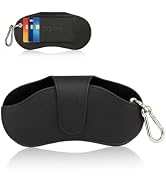 Magnetic Sunglasses Case with RFID Blocking Card Holder, Eyeglass Case with Carabiner Hook for Tr...